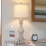 Cinkeda 27.5" Tall Coastal Lamp,Retro-Blue Vintage Bedside Nightstand Lamps with USB Charging Ports A/C,3-Way Dimmable Touch Control Table Lamps for Bedroom Living Room,Single Blue
