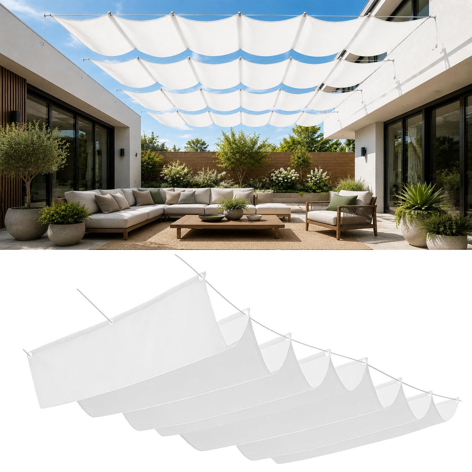Einziehbare Welle Sonnensegel 250 x 450 cm PES Markisenstoff Sonnenschutz Wasserdicht Stabil Windabweisend Verstellbare Schattenabdeckung für Balkon Terrasse Garten, Weiß