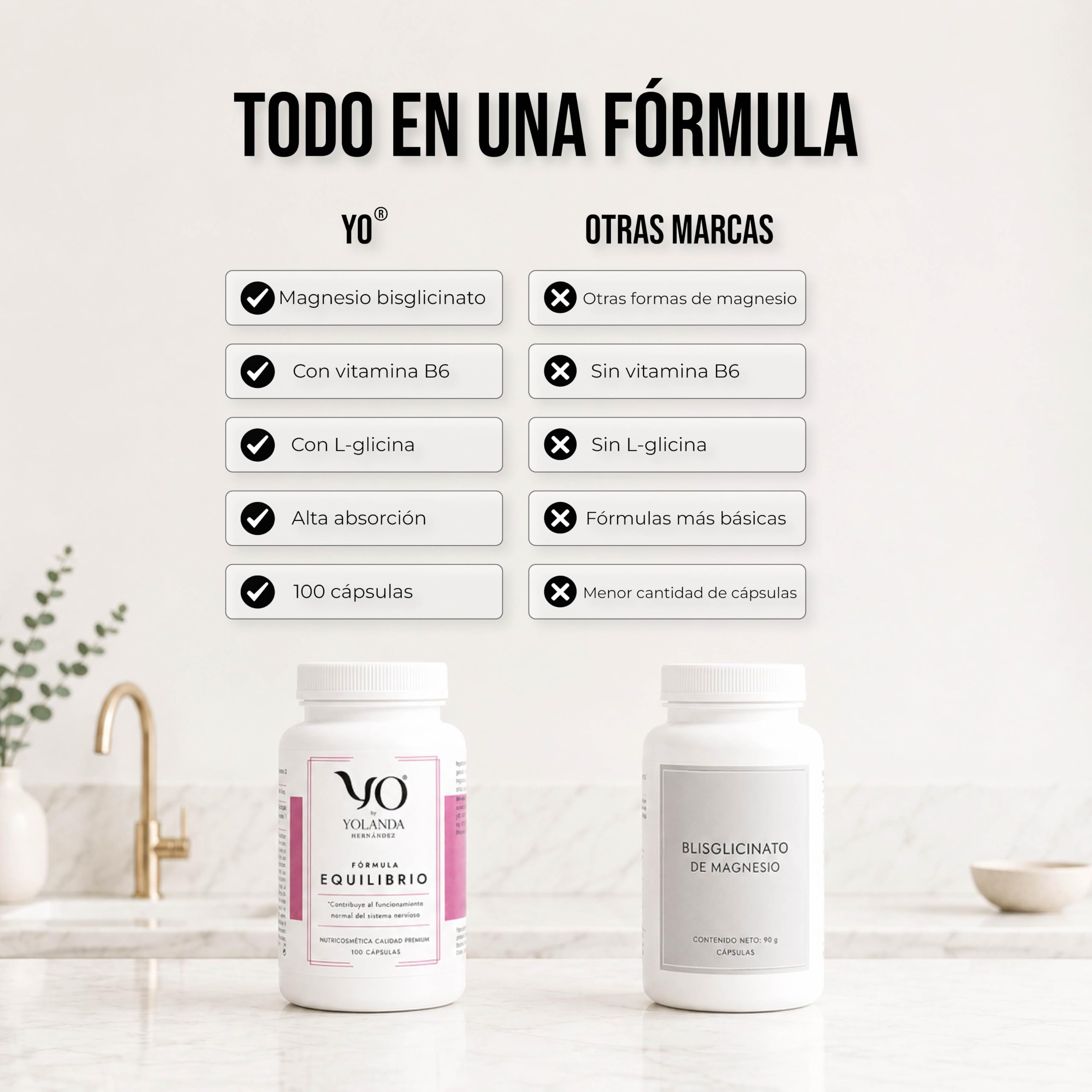 YO Fórmula Equilibrio | Magnesio Bisglicinato con Vitamina B6 | Alta Biodisponibilidad y Absorción | Relajación Muscular y Descanso | 100 Cápsulas Sin Gluten ni Lactosa