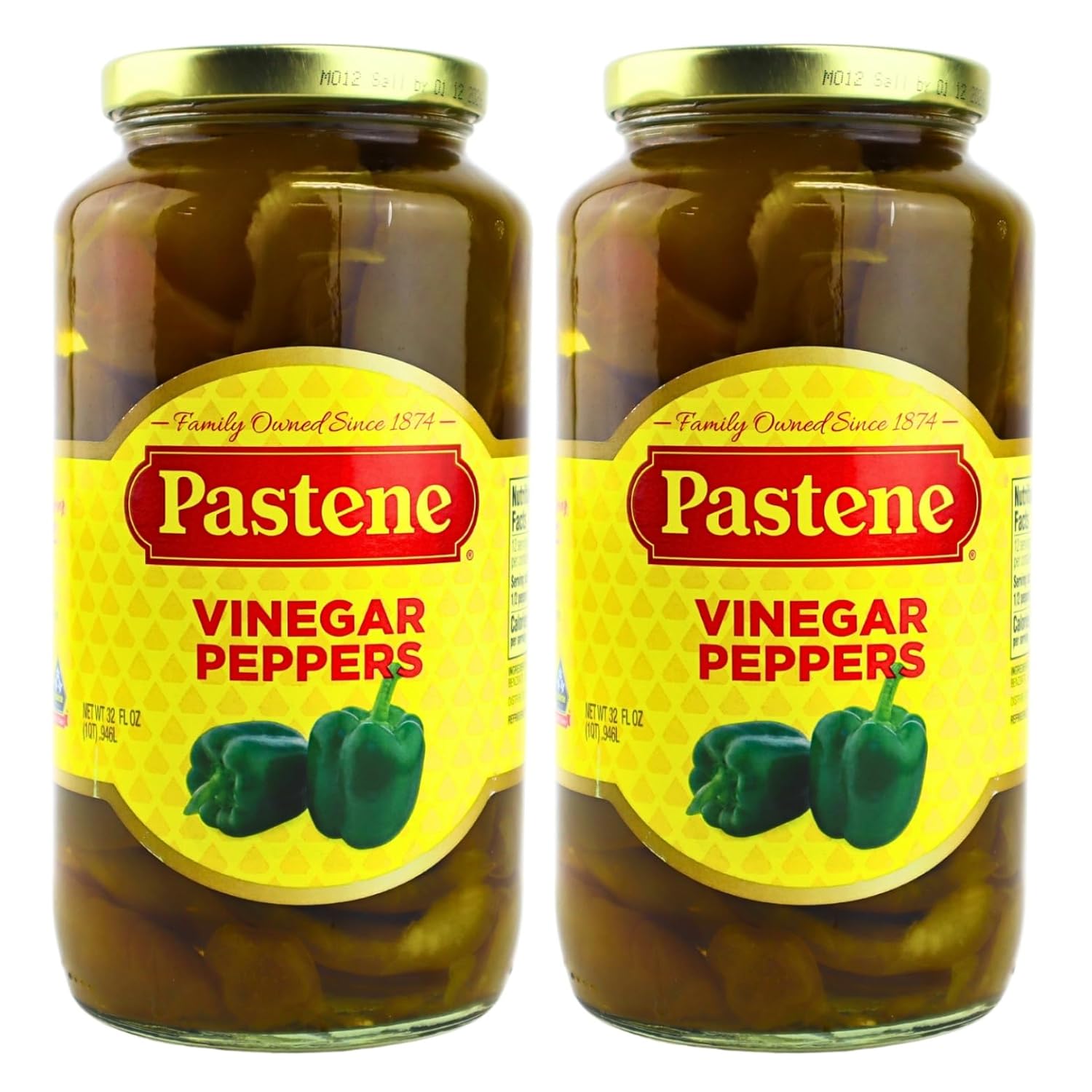Pastene Green Vinegar Peppers, 32 Ounce (2 Pack)