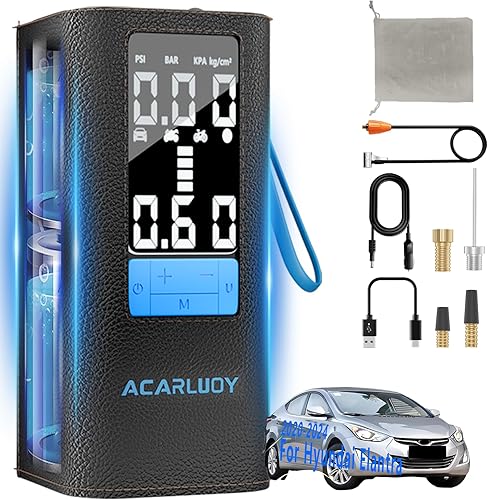 Compresor de aire portátil para neumáticos de automóvil, inflado 3 veces más rápido, apto para Hyundai Elantra 2020-2024, batería de 6000 mAh,