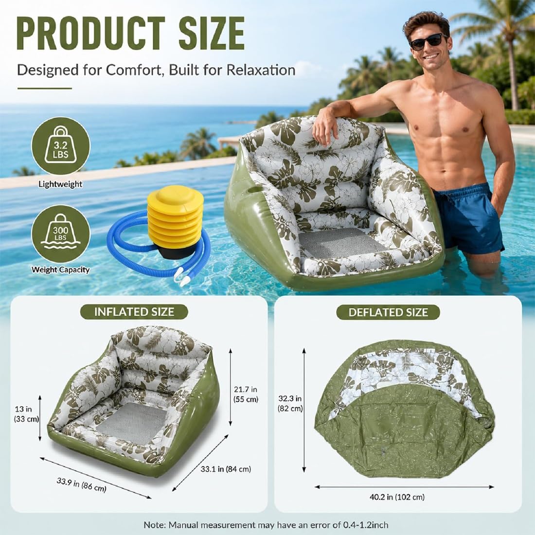 3-In-1-Aufblasbare Poolliege, Aufblasbarer Poolstuhl-Schwimmer, Schwimmender Mehrzweck-Wassersofa-Schwimmer Mit Getränkehalter, Strapazierfähig for Pool-Strandparty,Outdoor-Spiele