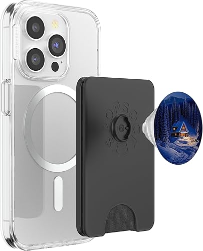 Miniatura 9 de Cabaña nevada del bosque de invierno en pinos PopSockets estándar PopGrip