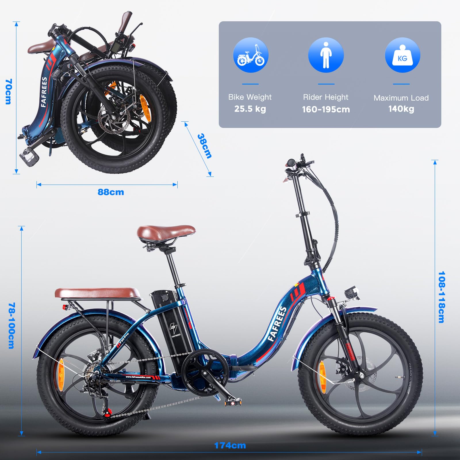 Vélo électrique Pliant pour Adultes, VTT électrique à Gros pneus de 20 Pouces avec Batterie Amovible 36 V 18 Ah, autonomie de 70 à 150 km, Design Compact pour Hommes et Femmes