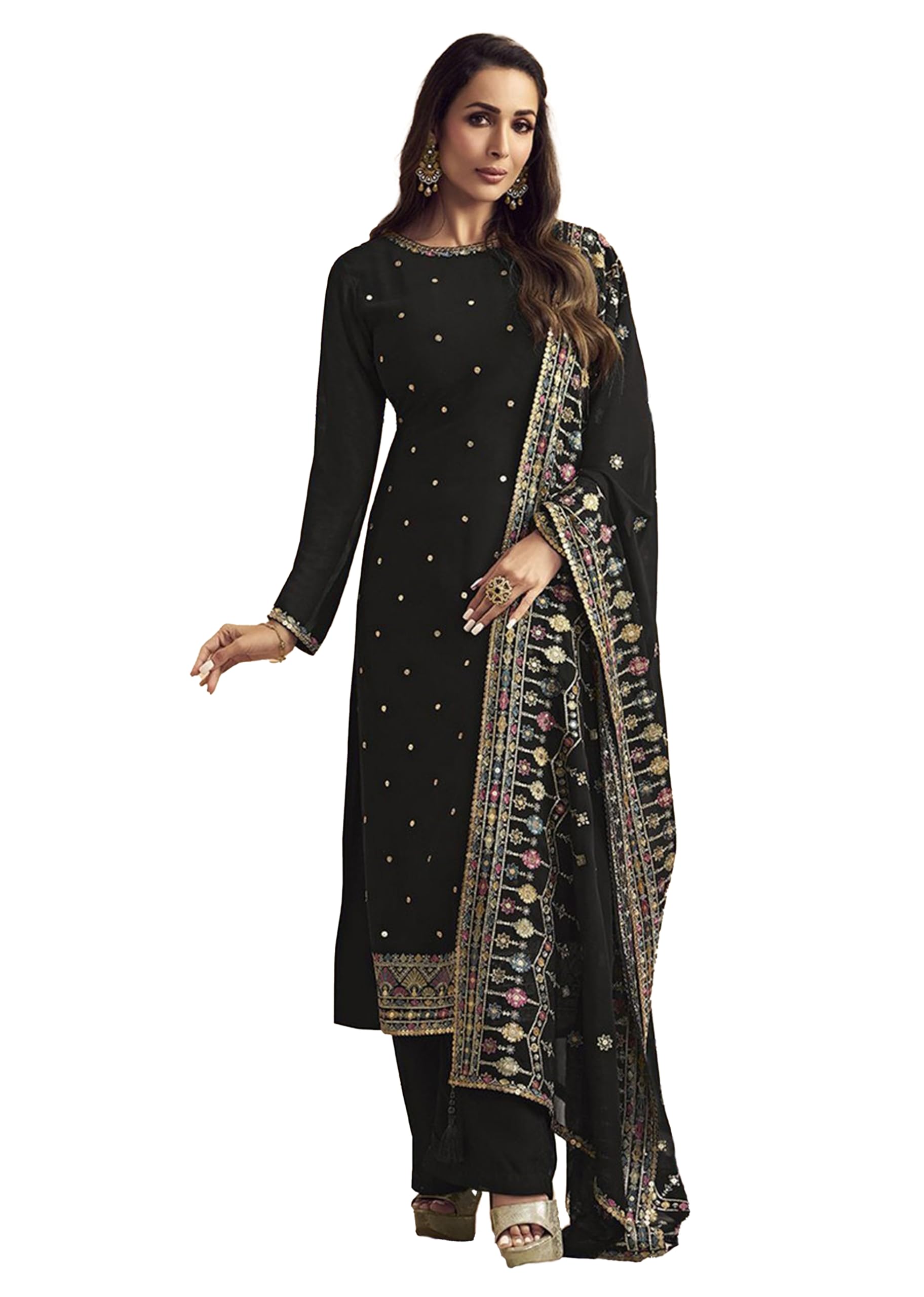 trendmalls Women's Georgette Embroidery Sequence Work Kurta Pant with Dupatta Set For Women-picture-41