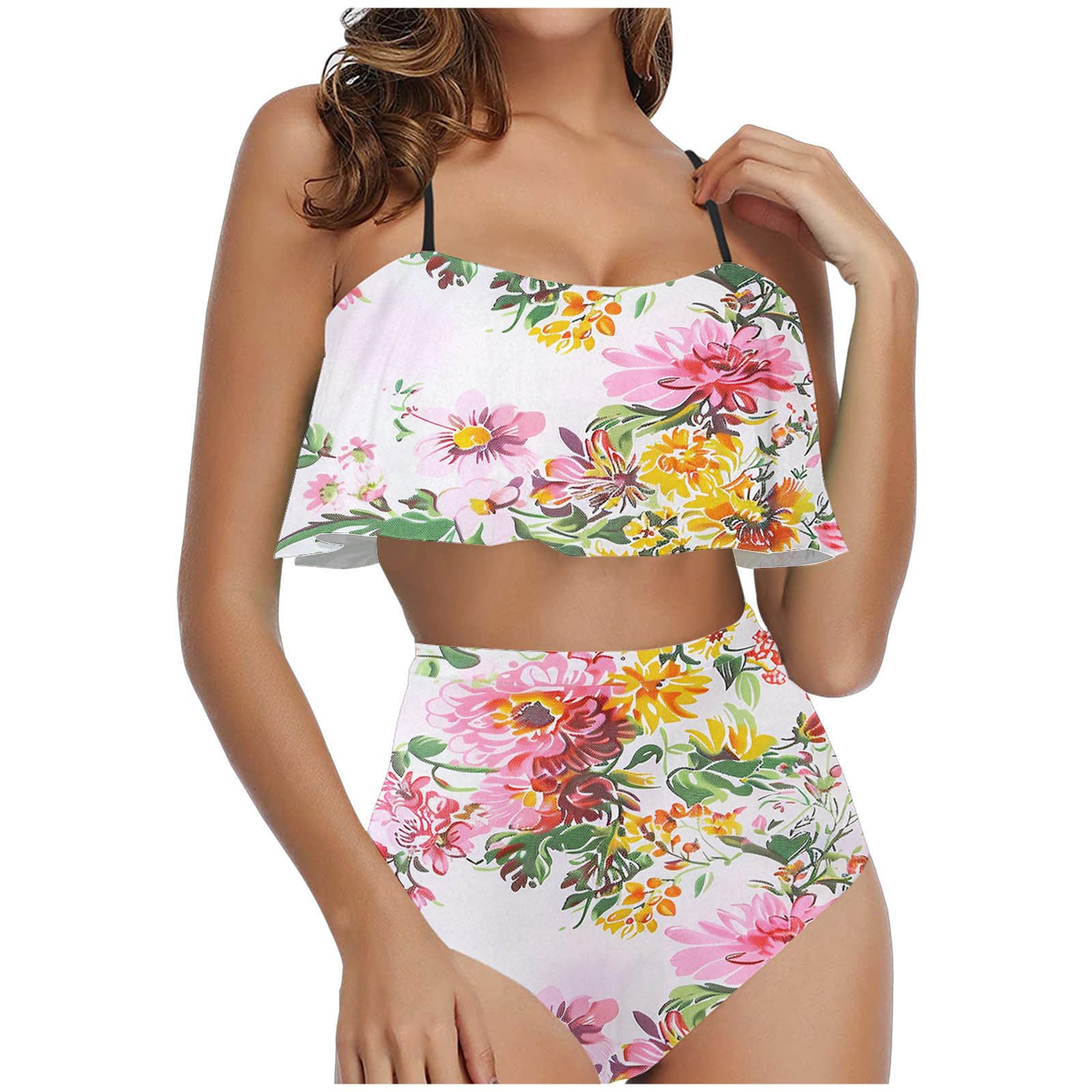 WANGTIANXUE Traje de baño mujer monokini mujer sexy oro tankini mujer tallas grandes con aros bikini mujer conjunto curvy XXL bikini mujer bikini mujer cintura cintura negro blanco bikini pantalones