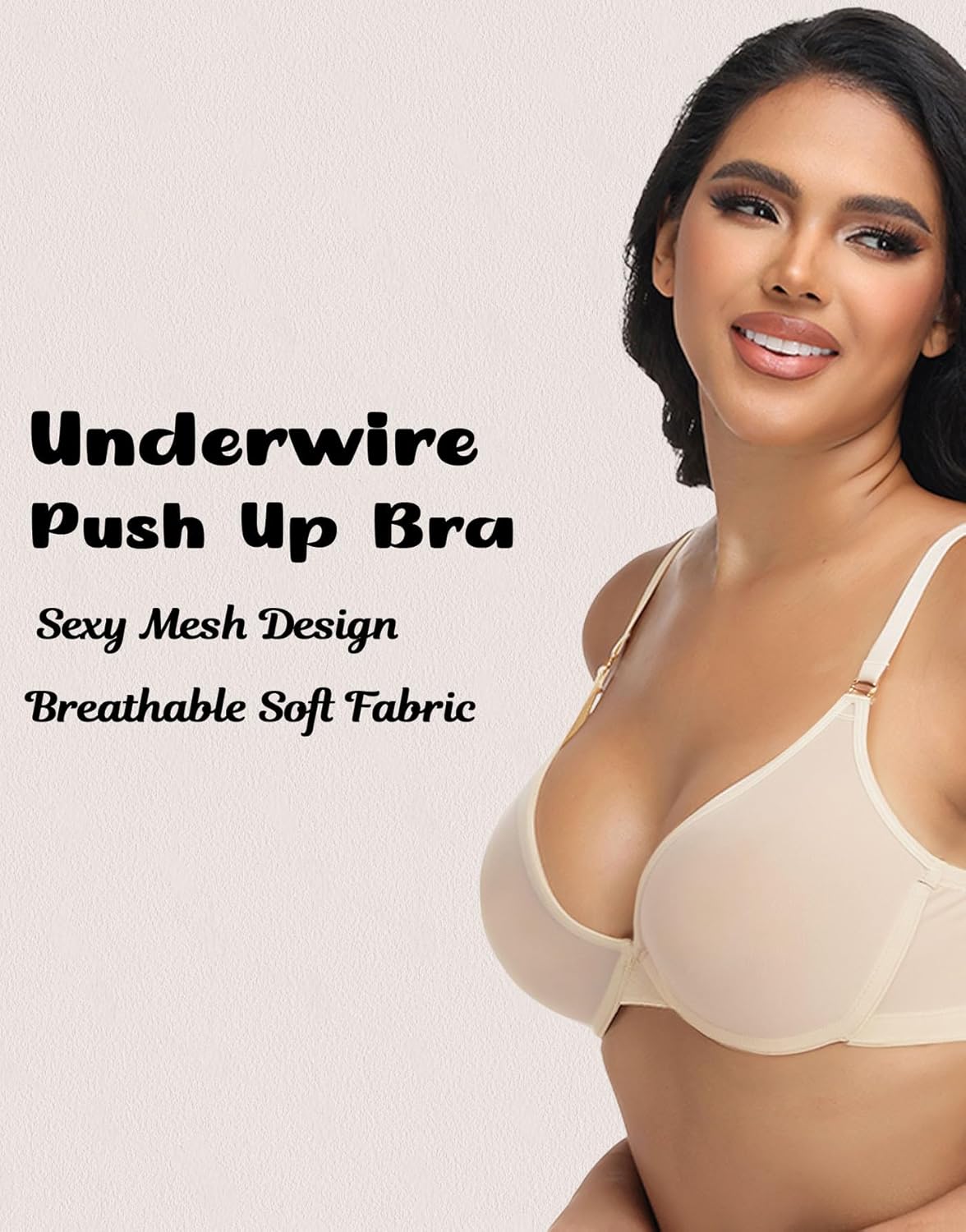Demi Bras for Women Plunge Unlined Sheer Balconette Bra Mesh See Through Seamless Push Up Bra Wired Comfort No-Pads - Image 5