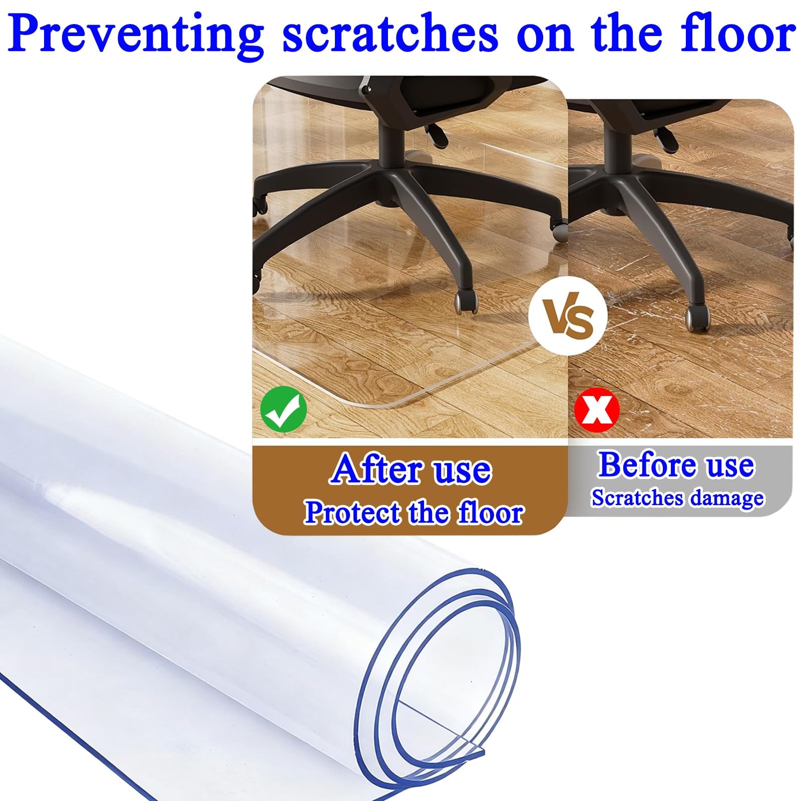 Trasparente Tappetino Protettivo Per Pavimento 80x100cm 90x180cm 120x150cm, Sedia Office Tappeto Spessore 1.5mm, Sottomano Da Scrivania Trasparente Impermeabile E Antimacchia(120x180cm)