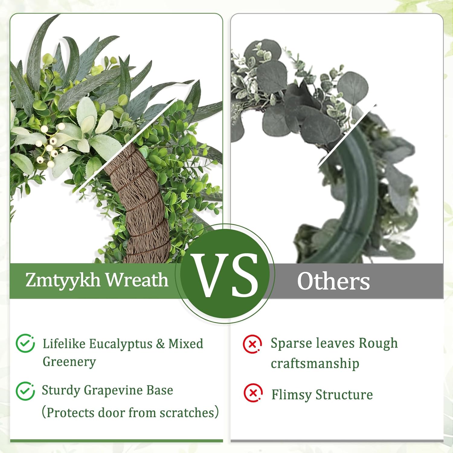 Eucalyptus Wreath 22 Inch Spring Wreath for Front Door with Lamb’s Ear White Berries Farmhouse Home Decor for Front Porch Windows Wall Indoors Outdoor Greenery Wreath for All Seasons Summer