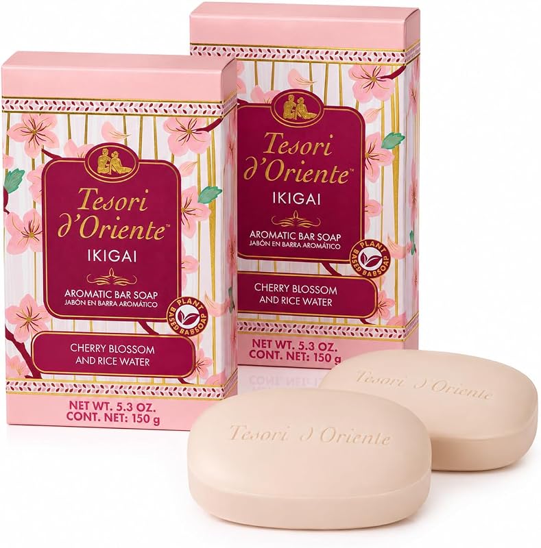 Sabonete em barra aromático Tesori d'Oriente Ikigai com fragrância de flor de cerejeira, 2 unidades