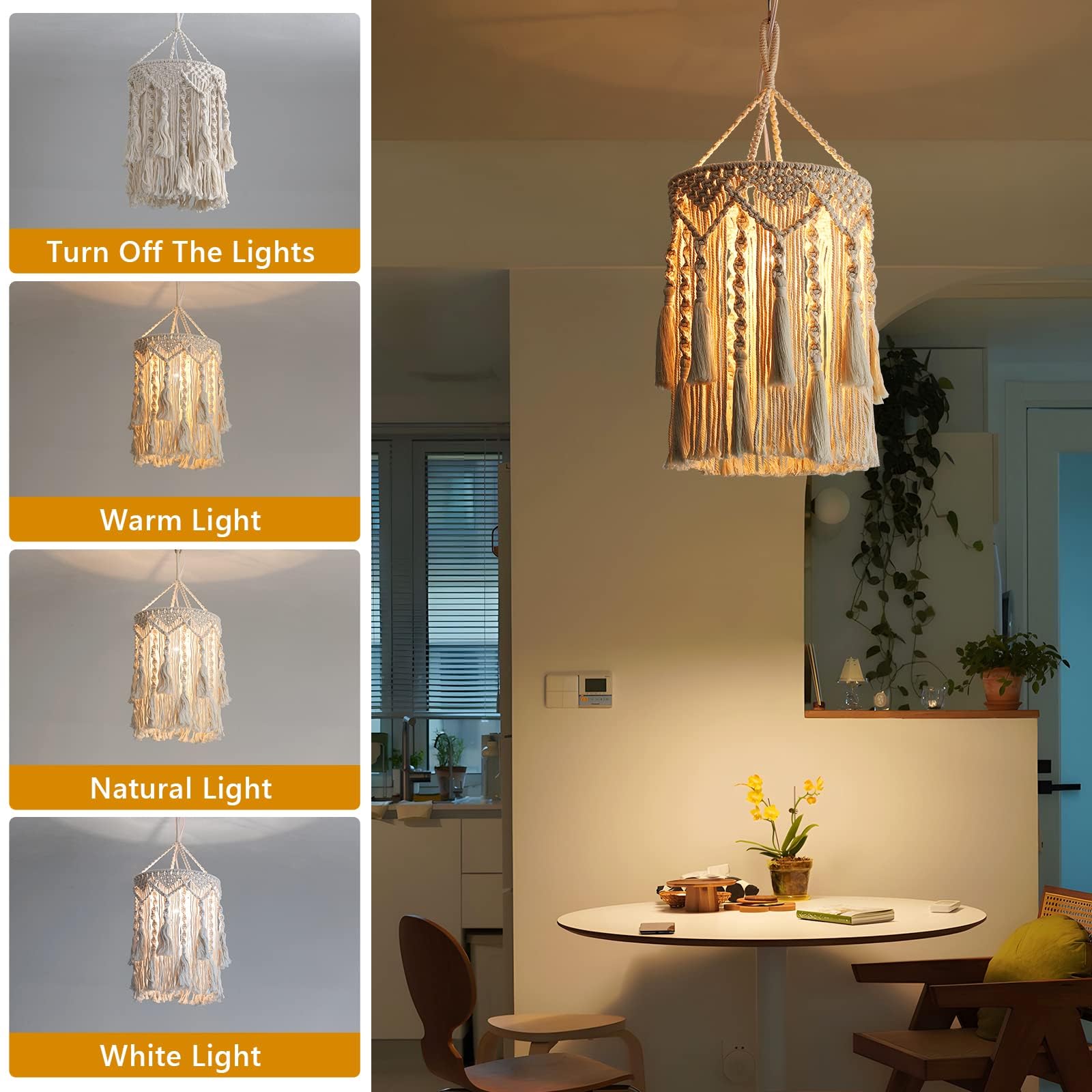 Lampadario Soggiorno Boho in Tessuto, Lampada a Sospensione E27 Lampadario Boho Intrecciato Fatto a Mano per Soggiorno, Camera da Letto, Lavabo Cucina 75 * 30cm