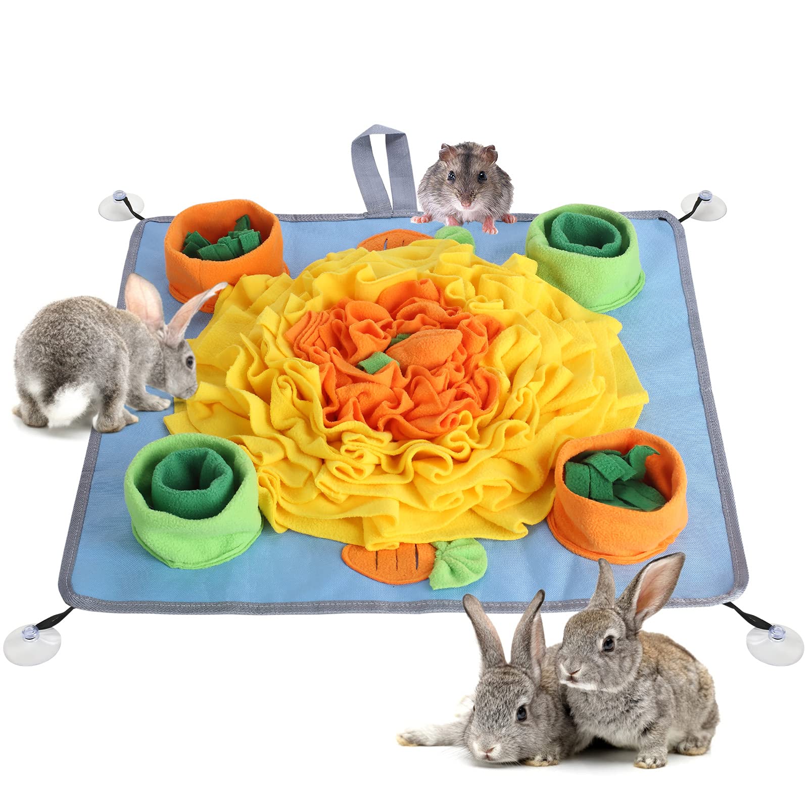 Washable Rabbit Foraging Mat 21" × 21" Interactive Pet Feeding Mat Dog Nose Fleece Mat Toy Nostril Snack Dispenser for Training and Entertainment Rabbit Ferret Cat Dog Guinea Pig