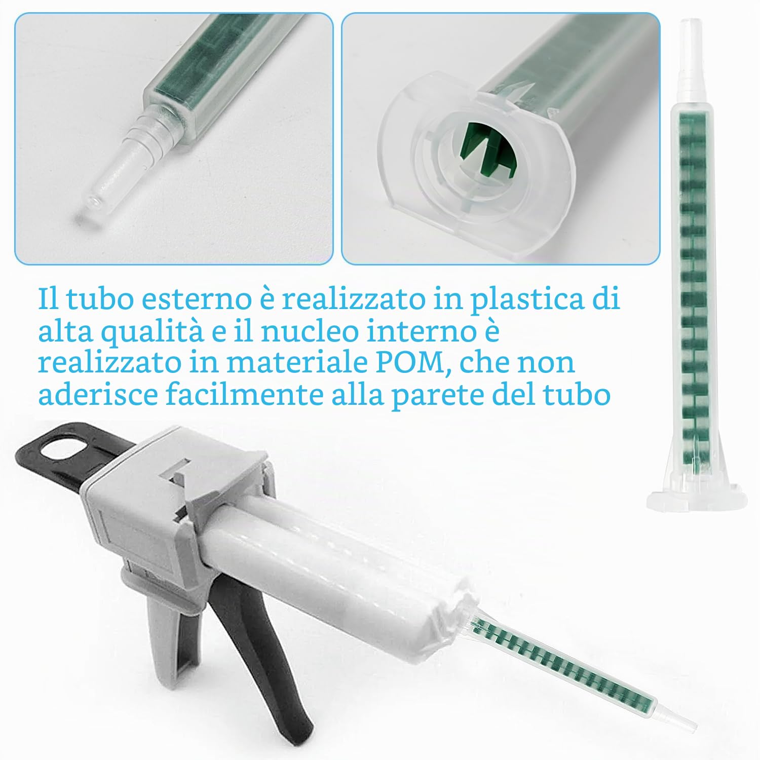 Set di Pistola per Colla, AB Pistola Erogatrice 1:1, Pistole per Silicone per DIY, con 50 Tubi di Miscelazione F08, Pistola per Colla per Decorazione Regalo, 50 ML Pistola per Colle Bicomponente
