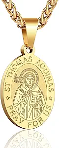 P. BLAKE Oval Saint Christopher/Michael/Joseph/Jude/Virgin Mary/Joseph/Francis/Patrick/Anthony/Benedict/Thomas Necklace for Men Women, Stainless Steel Catholic Patron Pendant with Chain 24 Inches