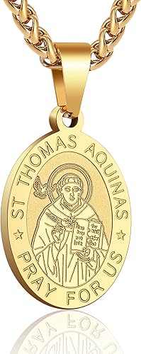 P. BLAKE Oval Saint Christopher/Michael/Joseph/Jude/Virgin Mary/Joseph/Francis/Patrick/Anthony/Benedict/Thomas Necklace for Men Women, Stainless Steel Catholic Patron Pendant with Chain 24 Inches