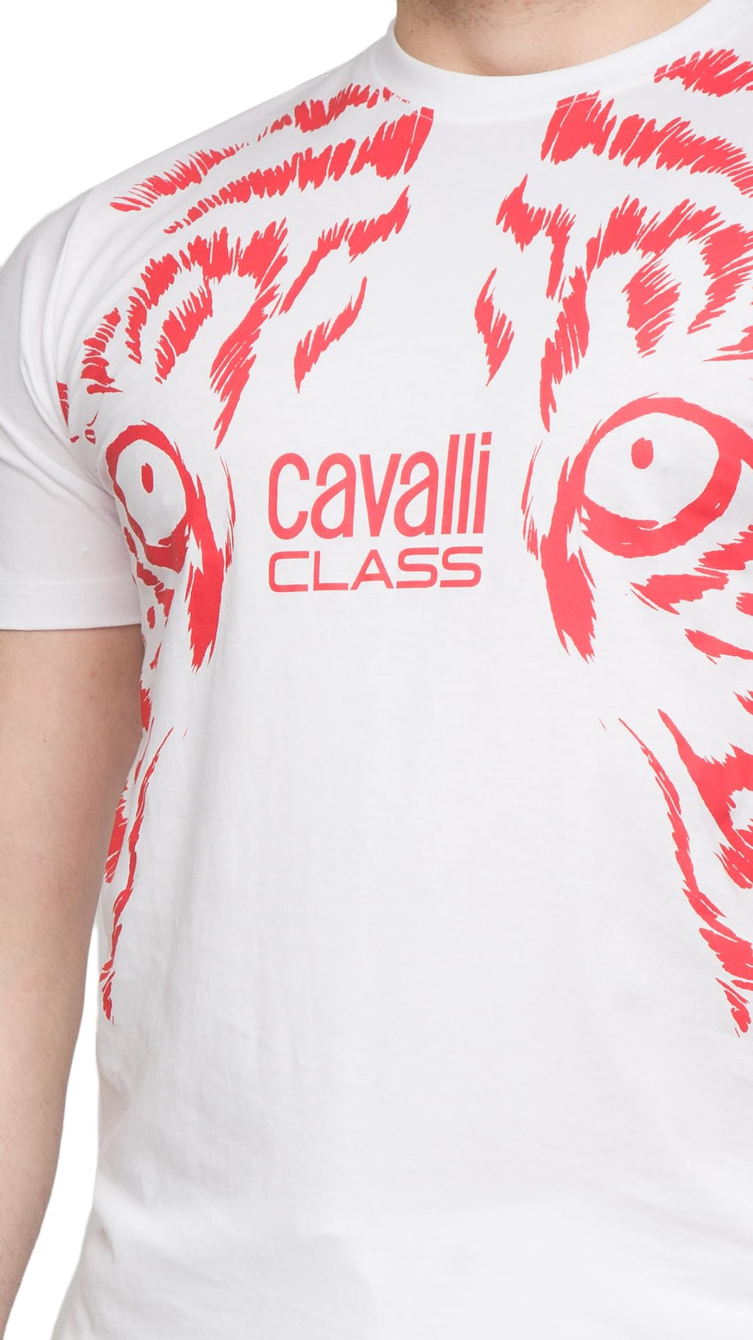 Cavalli Class Modny męski t-shirt z nadrukiem tygrysiego oka