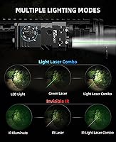 Vista 3 de EZshoot Linterna de rifle de 1600 lúmenes/iluminador IR con láser verde/IR 4 en 1, combo magnético recargable, linterna IR para rifle