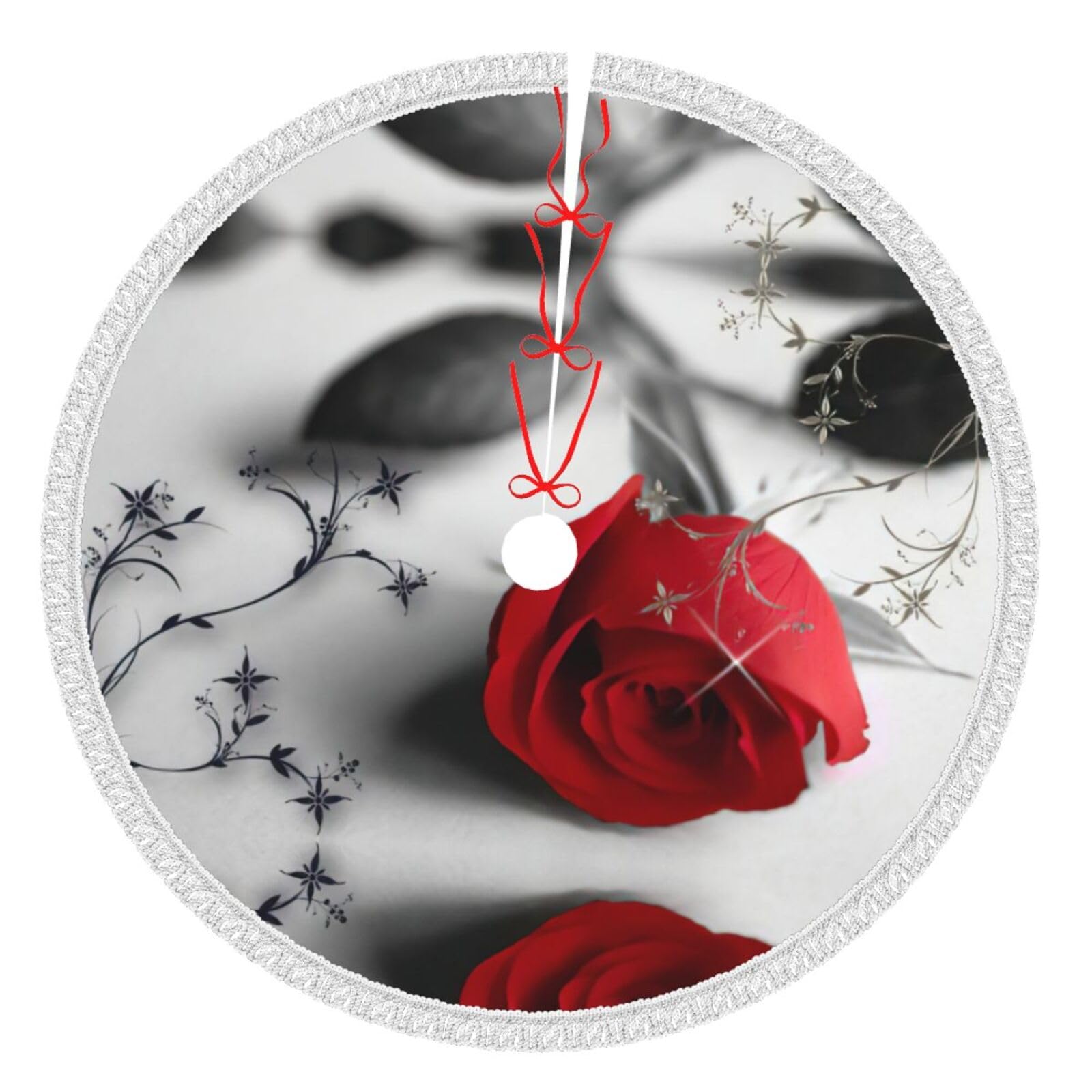 Jupe de sapin imitation jute avec pompon Red Rose2 tapis de Noël rustique extérieur