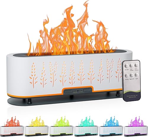 Flame Air Difusor de aroma Humidificador de 7 colores de llama, difusor de aromaterapia de aceite esencial de 6.8 fl oz con 2 modos de niebla, 4