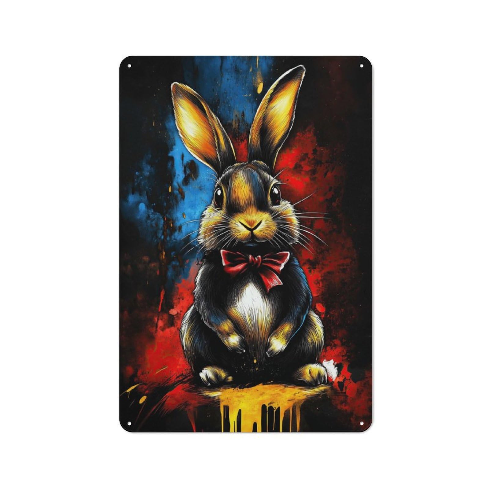 Junmoney Style-19 Tin Wall Plaque 30X20cm With Rabbit With Bow Tie For Garage Wall, For People Furnishing A Garage, For Retro Home Interiors