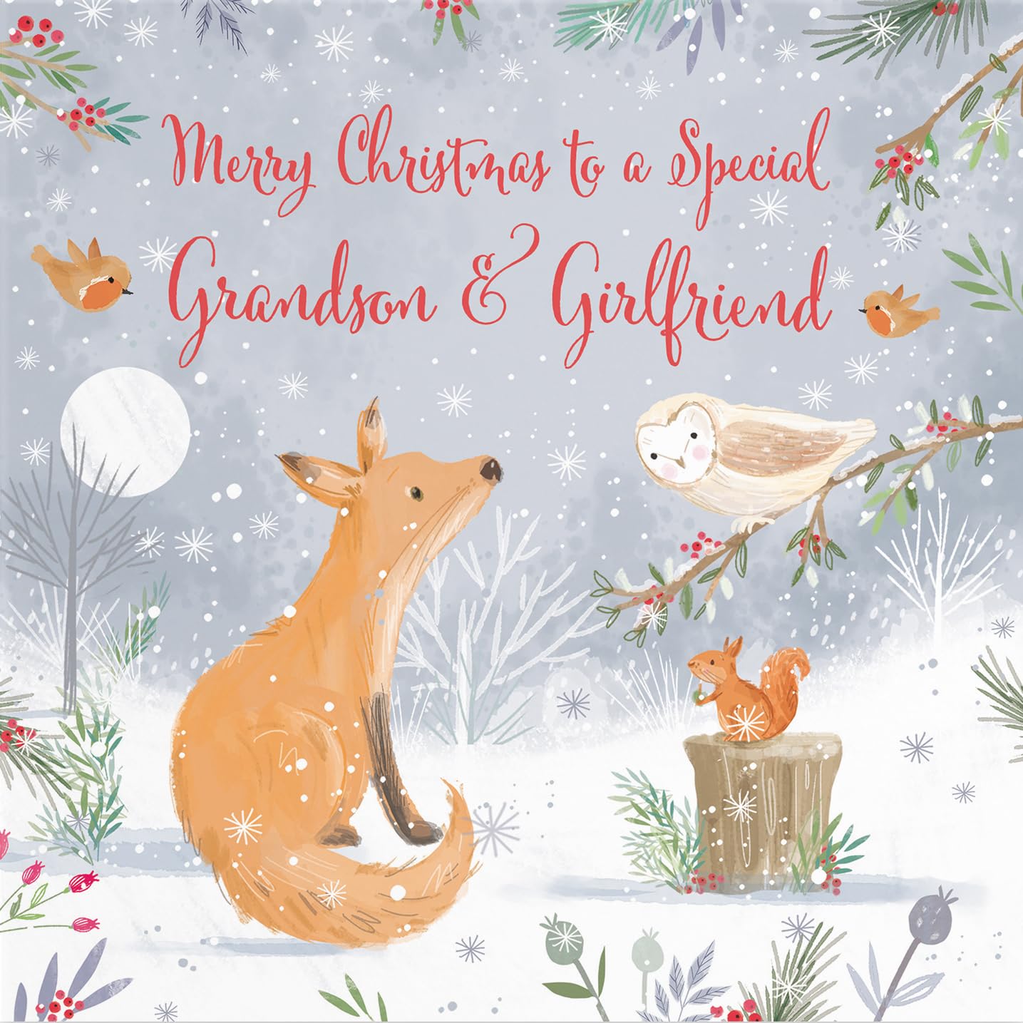 Hunts England, Grandson And Girlfriend Cute Fox Christmas Card, Nature's Treasures - Image 2