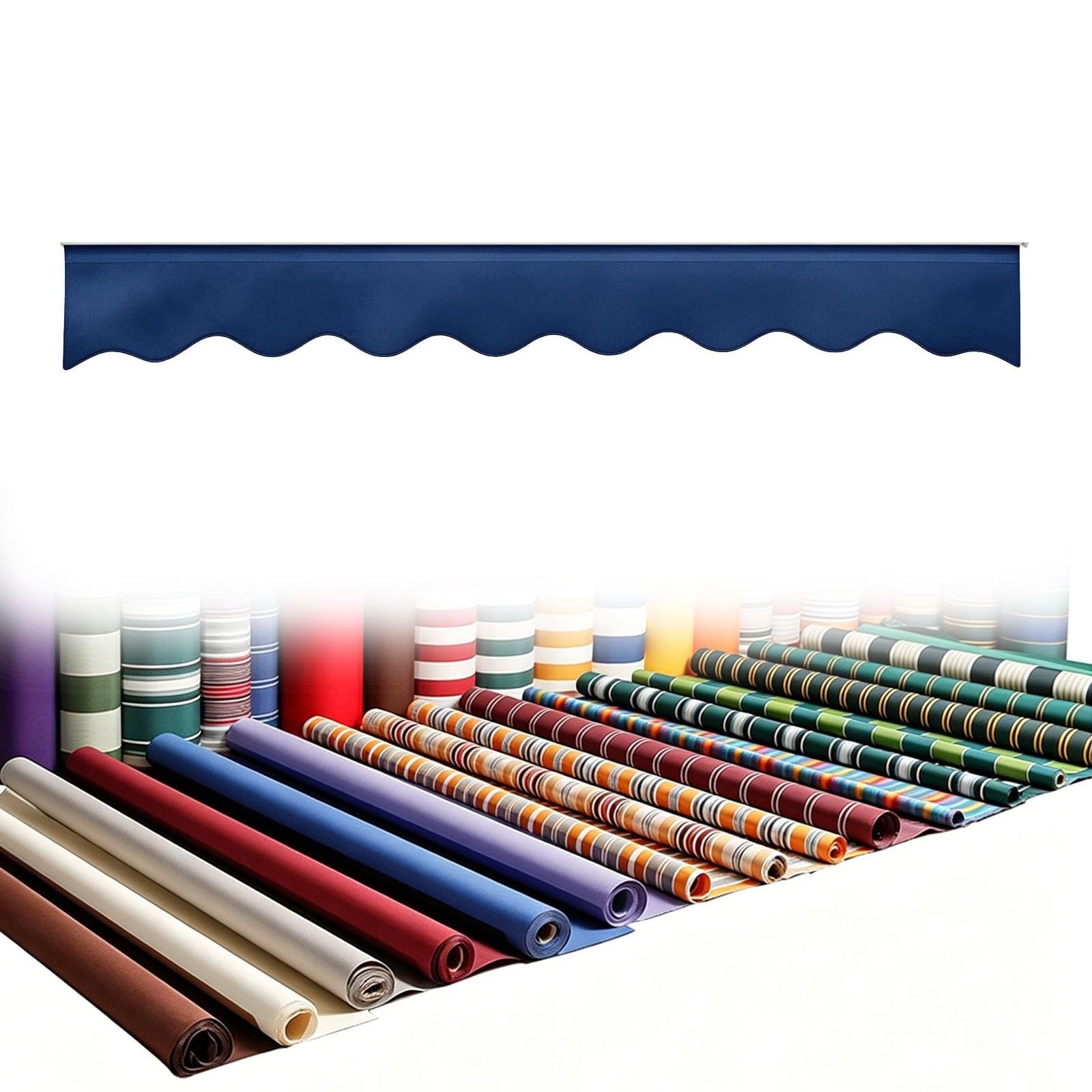 Awning Valance Replacement for Patio Retractable Awning, H 20 25 30 40cm Solid or Striped Valance Canopy with Spline, Waterproof Sunshade Border for RV Deck Porch, Valance Only(Dark blue)