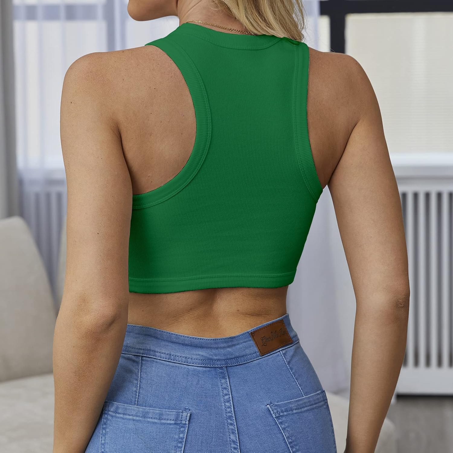 Dwnval Sexy Sleeveless Crewneck Tank Top Ribbed Knitted Crop Tops for Women - Image 2