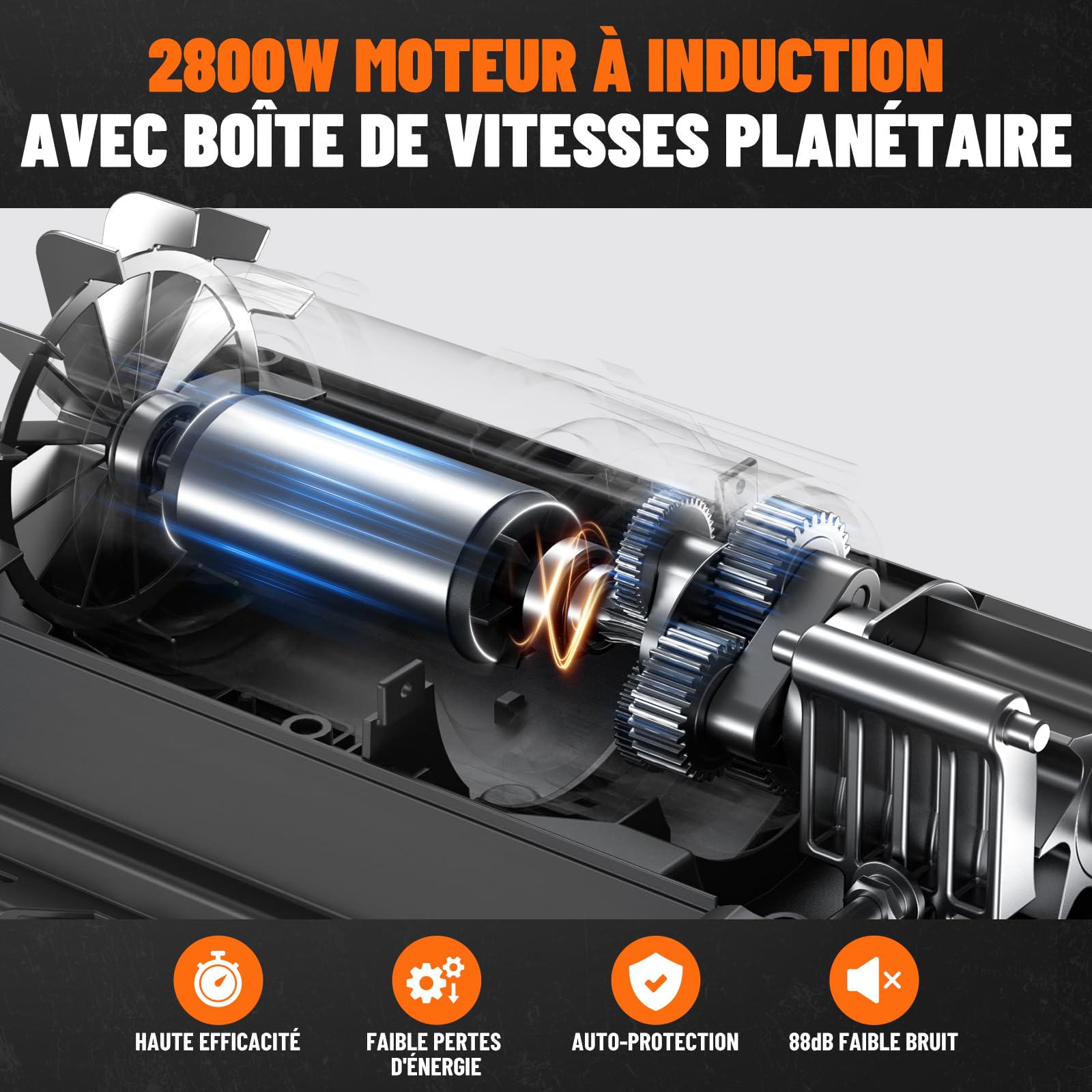 DOVAMAN GT10 Broyeur de Jardin Silencieux, Rouleau à 6 Dents, Ratio de Broyage 18:1, 2800W Moteur Sans Balais, Broie jusqu'à 45mm, 88dB, 55L Bac, Broyage Sans Effort du Déchets de Jardin