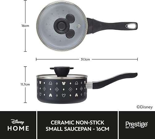Miniatura 5 de Prestige Disney - Juego de 3 cacerolas antiadherentes de cerámica monocromática con tapas, 16, 18 y 7.9 in, sin PFAS y PFOA, utensilios de cocina no