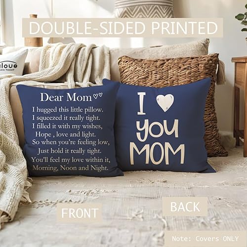 Miniatura 2 de Funda de almohada reversible con texto en inglés "I Love You Mom" de 18 x 18 pulgadas, para el día de la madrecumpleaños, de hija e hijo (azul)