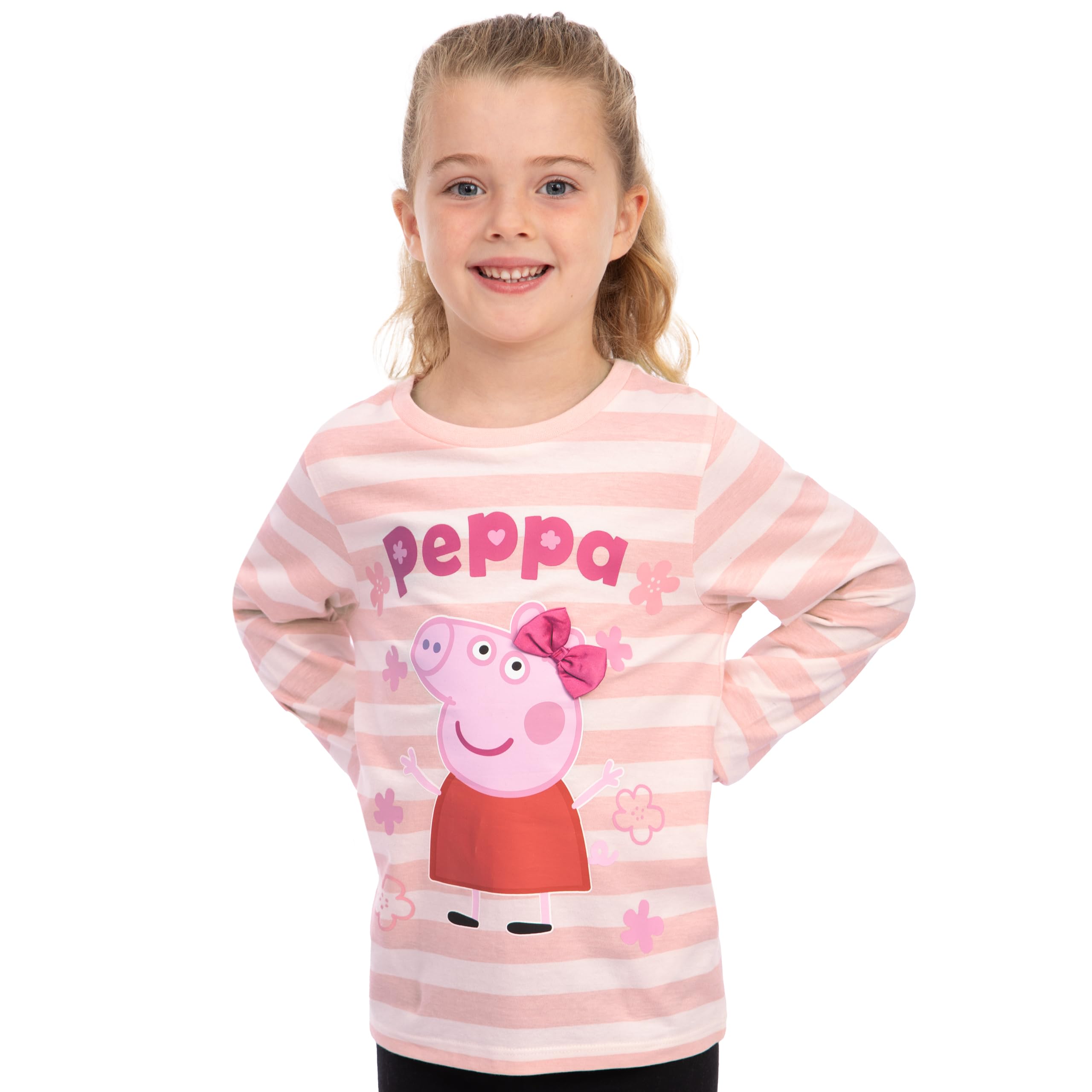 Peppa Pig Maglietta Manica Lunga con Fiocco 3D, Maglia Bambina Adorabile, Maglietta Maniche Lunghe da 18 Mesi a 8 Anni