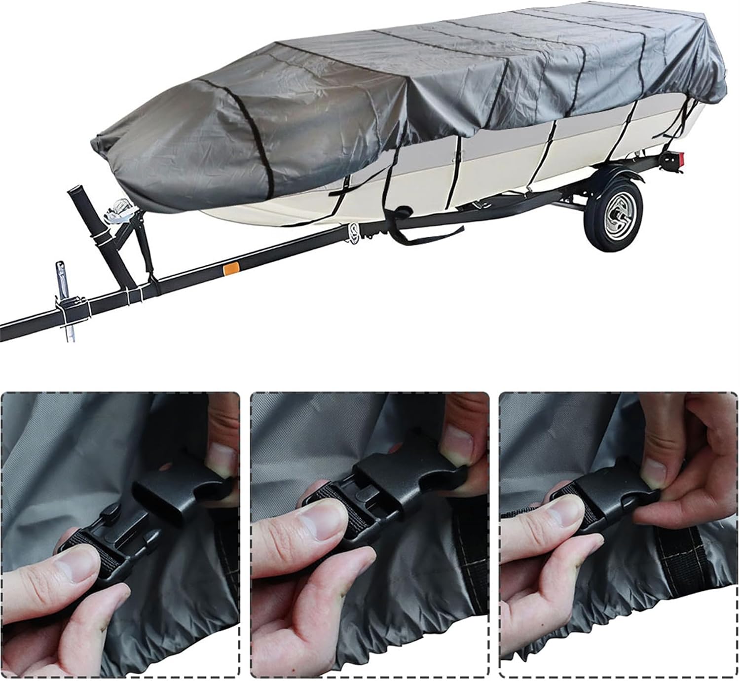 marddpair Heavy Duty Trailerable Jon Boat Cover Replacement for Jon Boat 12ft-18ft Long and Beam Width up to 75inch