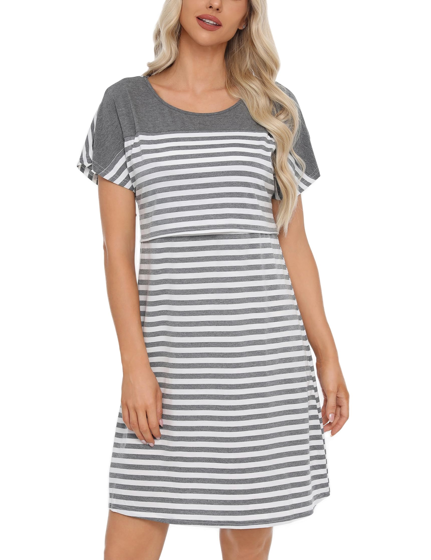 Quoboquo Camicie da Notte Cotone Camicia Notte Premaman con Scollo A U Manica Corta Aperto Anteriore Camicia da Notte Donne Gravidanza