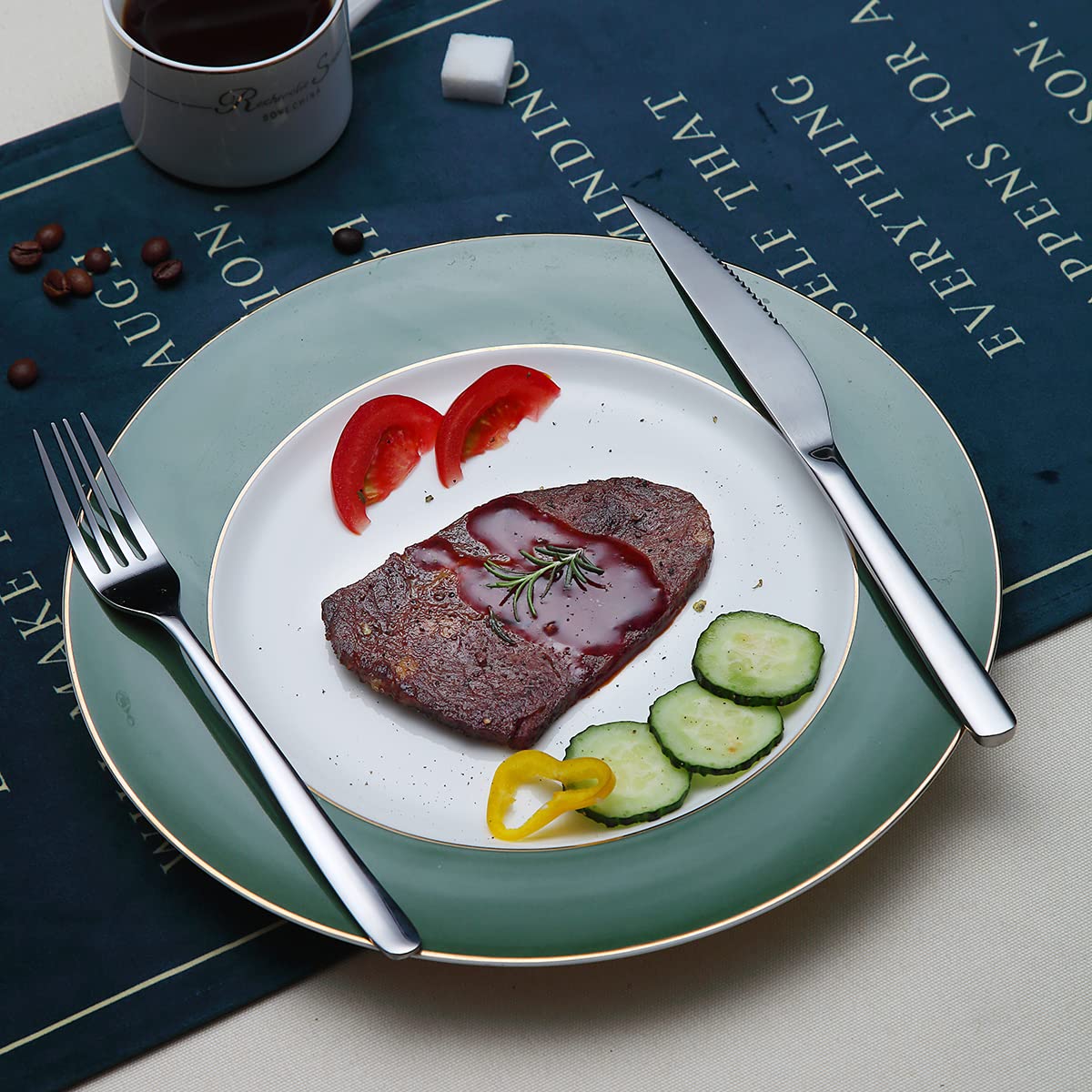 RETON Lot De 12 Couverts Doré En Acier Inoxydable Pour 6