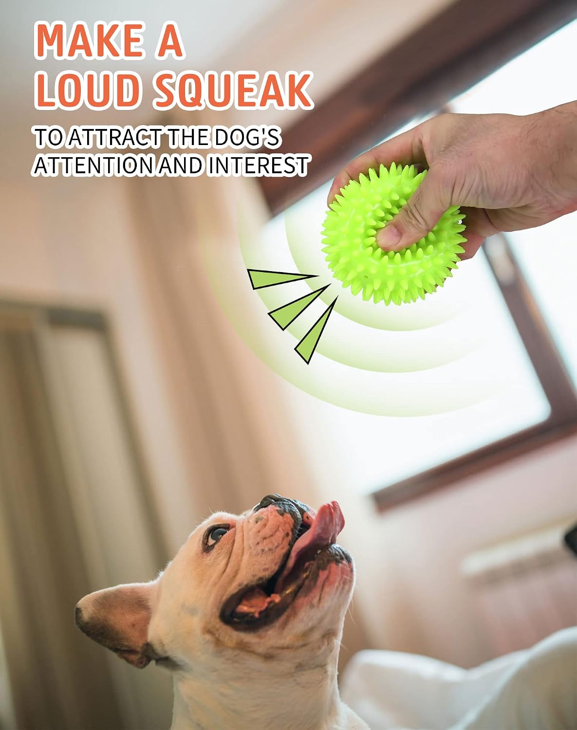 Pweituoet 3.5” Spike Dog Balls with Squeaky, Thicker and Durable, 2 Pack Dog Chew Toys Clean Teeth Training for Puppy Small Medium Large Dogs, Dog Ball Toys for Aggressive Chewers