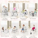 HONEY JOY 8 In 1 Baby High Chair, Convertible Highchair for Babies and Toddlers, Art Table/Building Block Table & Stool, Safety Harness, Removable Cushion & Food Tray, Infant Feeding Chair for Boys Girls (Gray)