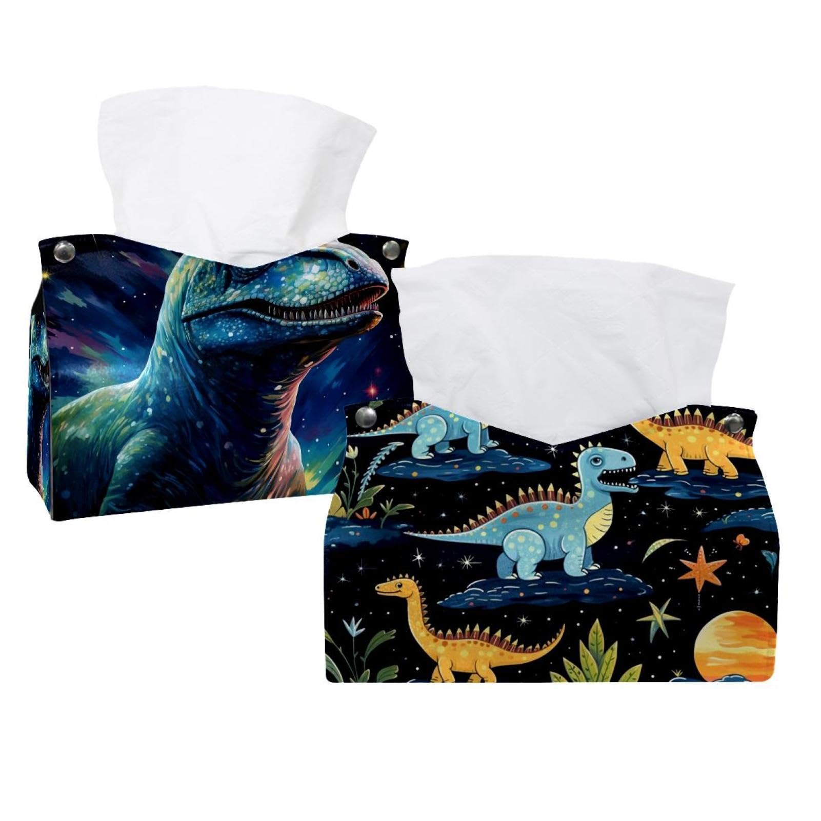 Housse de boîte à mouchoirs dinosaure étoilé en lot de 2 de 19 cm