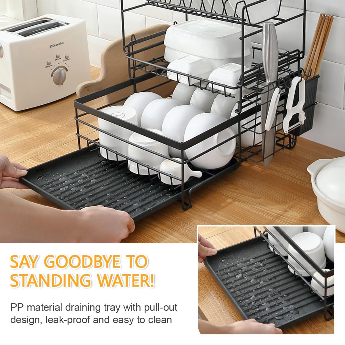 Escurreplatos De 3 Niveles Con Tabla De Escurrir,Escurreplatos Grande Para Fregadero,Porta Utensili Extraíble,Escurridor De Platos Acero Inoxidable Para Cocina