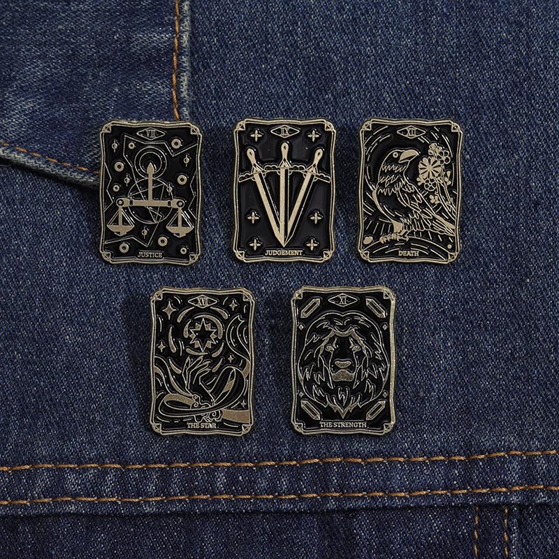 Image of ROFARSO Talismanic Tarot Enamel Lapel Pin Set Black and Gold Pin, Accessory for Backpacks Clothing Bags Hats Shirts (10piccs pin set)