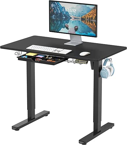 SHW 40-Inch Electric Height Adjustable Standing Desk with Drawer, Memory
