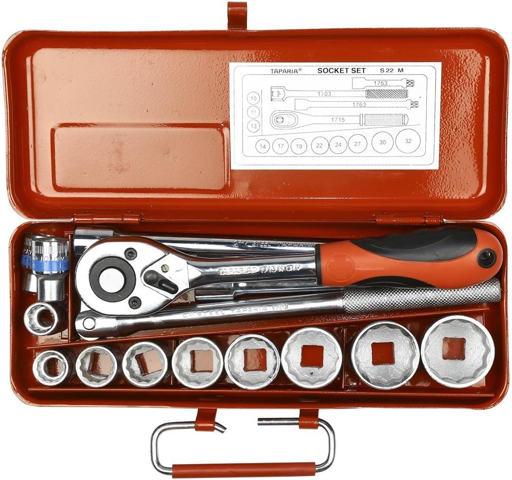 S22MXL 1/2 Inch Square Drive 15 Pc Socket Set, 11-Piece Bihexagonal Sockets Plus 4 Accessories | Heavy Duty | Automotive, Workshop & Industrial Tool Set