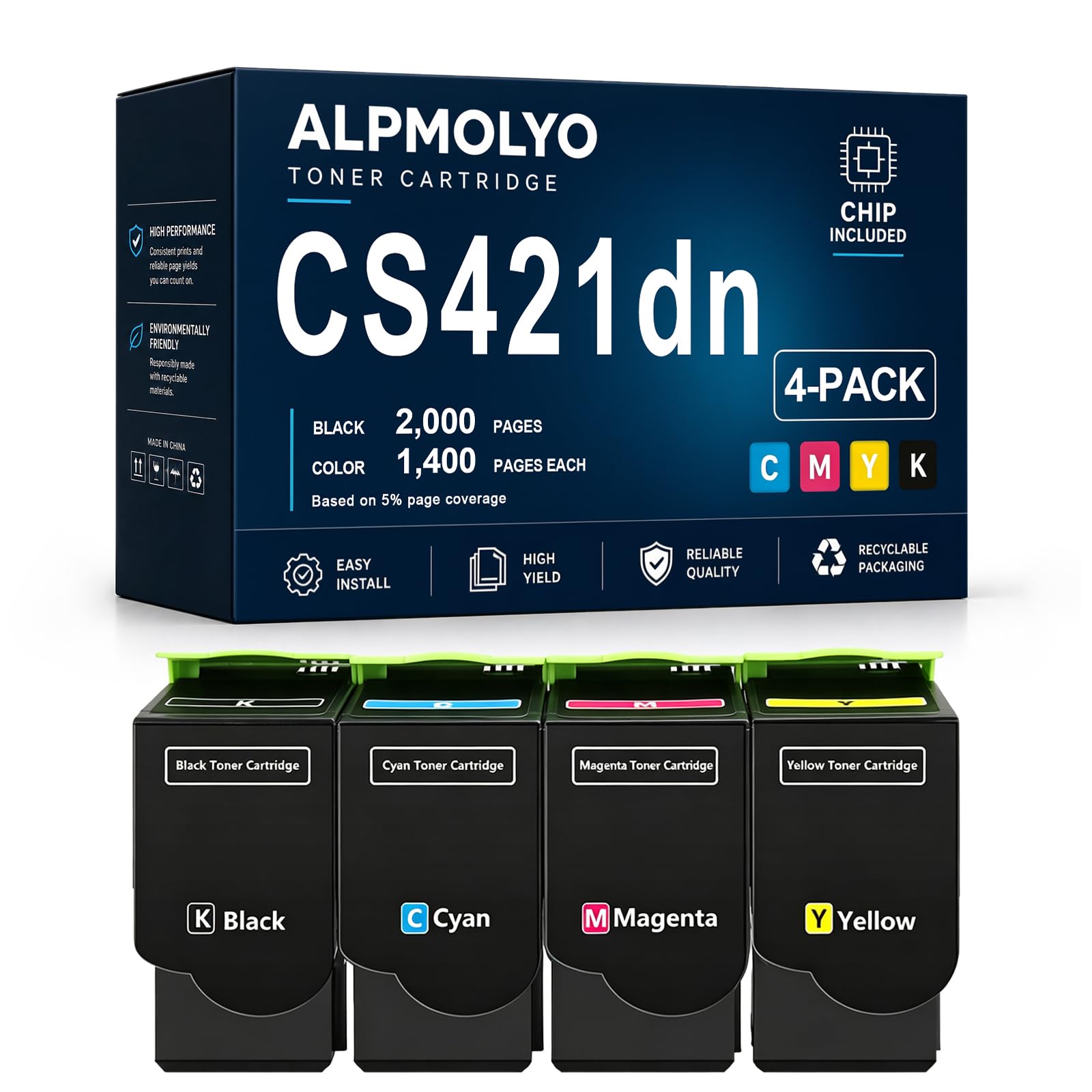 Sostituzione della cartuccia di toner CS421dn ad alta resa per 78C10K0/C0/M0/Y0, compatibile con Lexmark CS321 CS421dn CS514 CX421 CX522 CX622, con chip