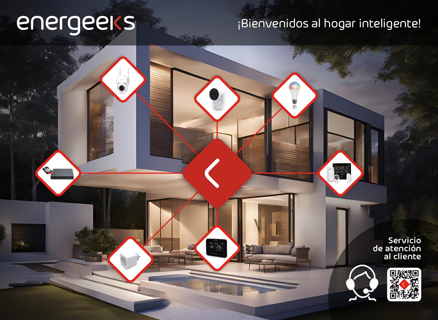 Energeeks - Grabador NVR - 8 Canales - Disco Duro de 1TB - Grabación 24/7 - Solo Compatibles con Cámaras de Seguridad con protocolos ONVIF - Instalación Sin Cables - Control Total - Fácil Instalación