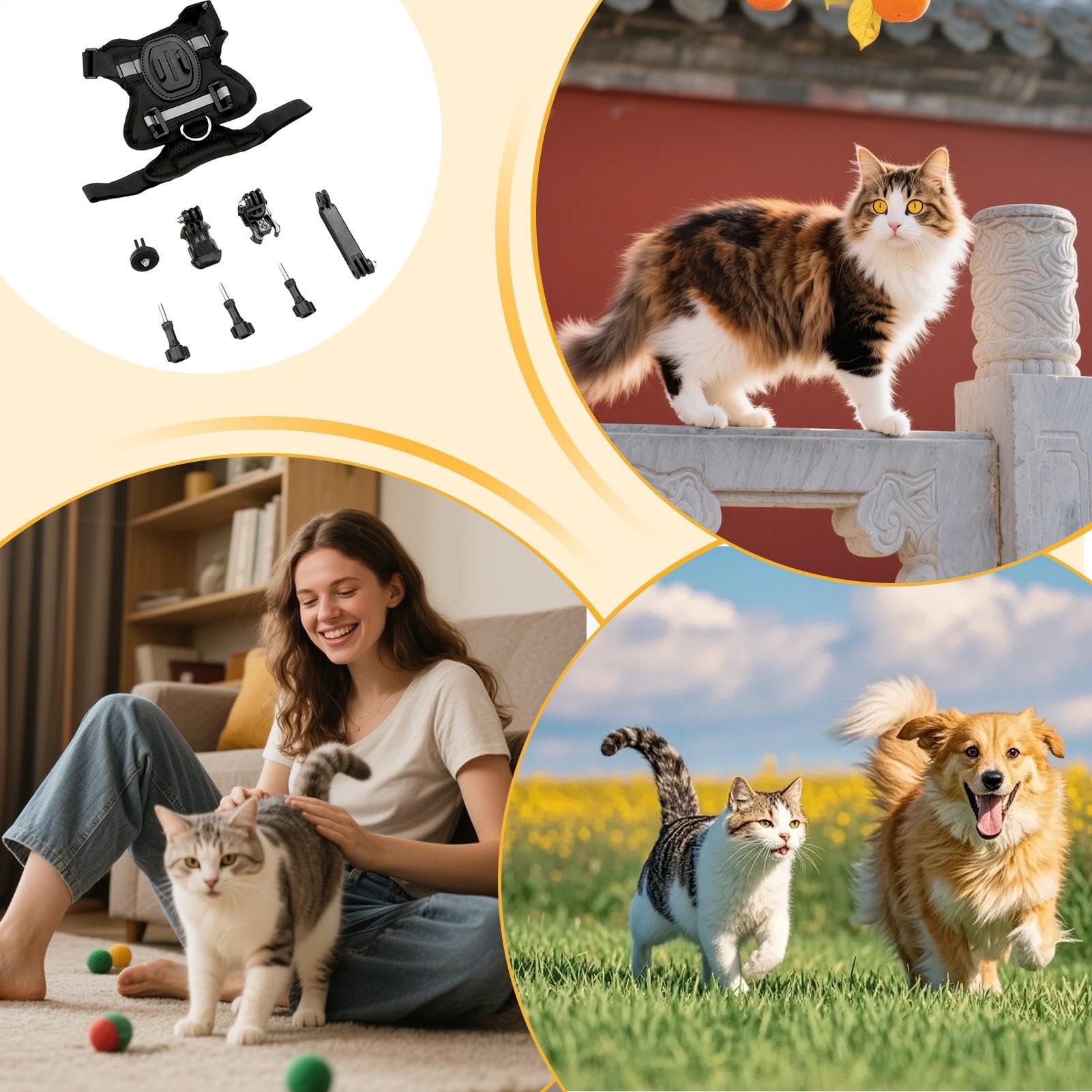 Entlaufgesichertes Katzengeschirr Ausbruchsicher mit Kamerahalterung | Trainingsweste für erwachsene Katzen für Kitten Indoor Outdoor Wandern Training Ausflüge Abenteuer