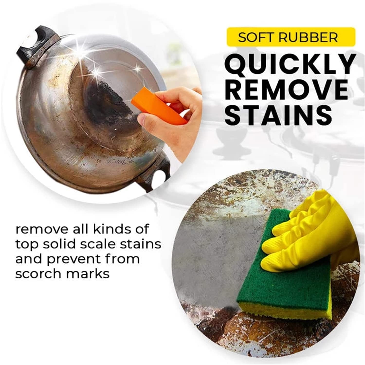 Kolorful Stainless Steel Artifact Eraser, Limescale Eraser Rust Remover for Kitchen Home,Magic Stainless Steel Stain Remover Eraser,Rubber Cleaning Eraser for Kitchen & Bedroom Orange (2) 3
