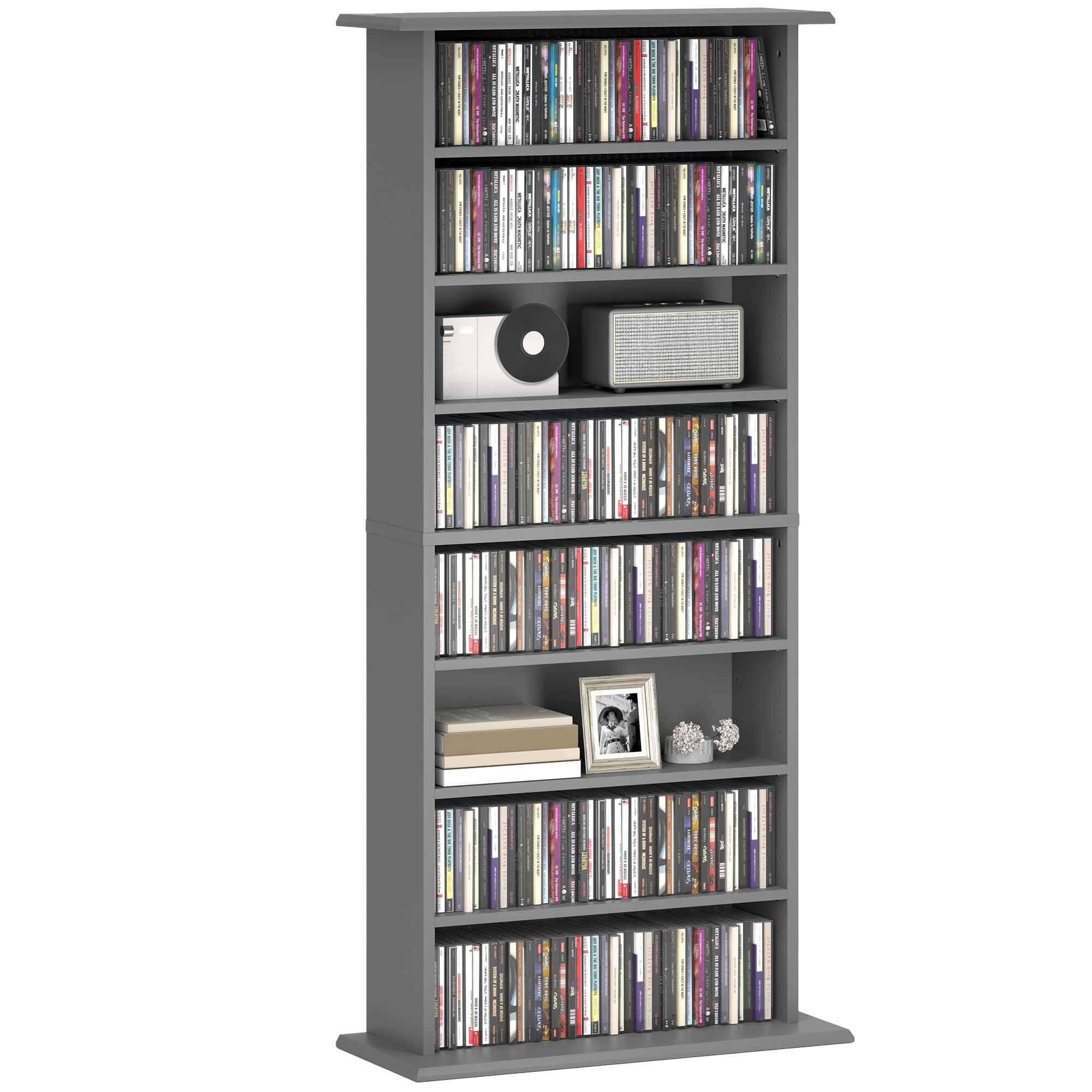 Rackhams Grey Cd Storage Unit Dvd Tower Blu-Ray Storage Shelf For Office, Natural - 58W X 24D X 126.3H Cm - Particleboard