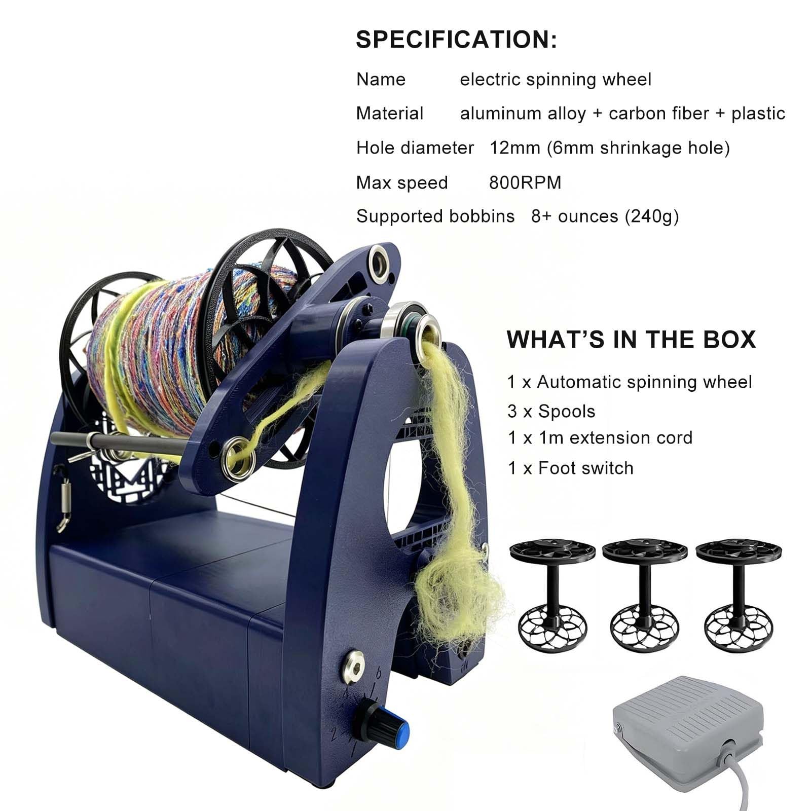 Elektrisches Spinnrad mit Einstellbarer Geschwindigkeit – Tragbares Spinnrad für Wollvlies, Schnelles Spinnen von Kunstgarnen und Tierhaaren, mit Fußpeda