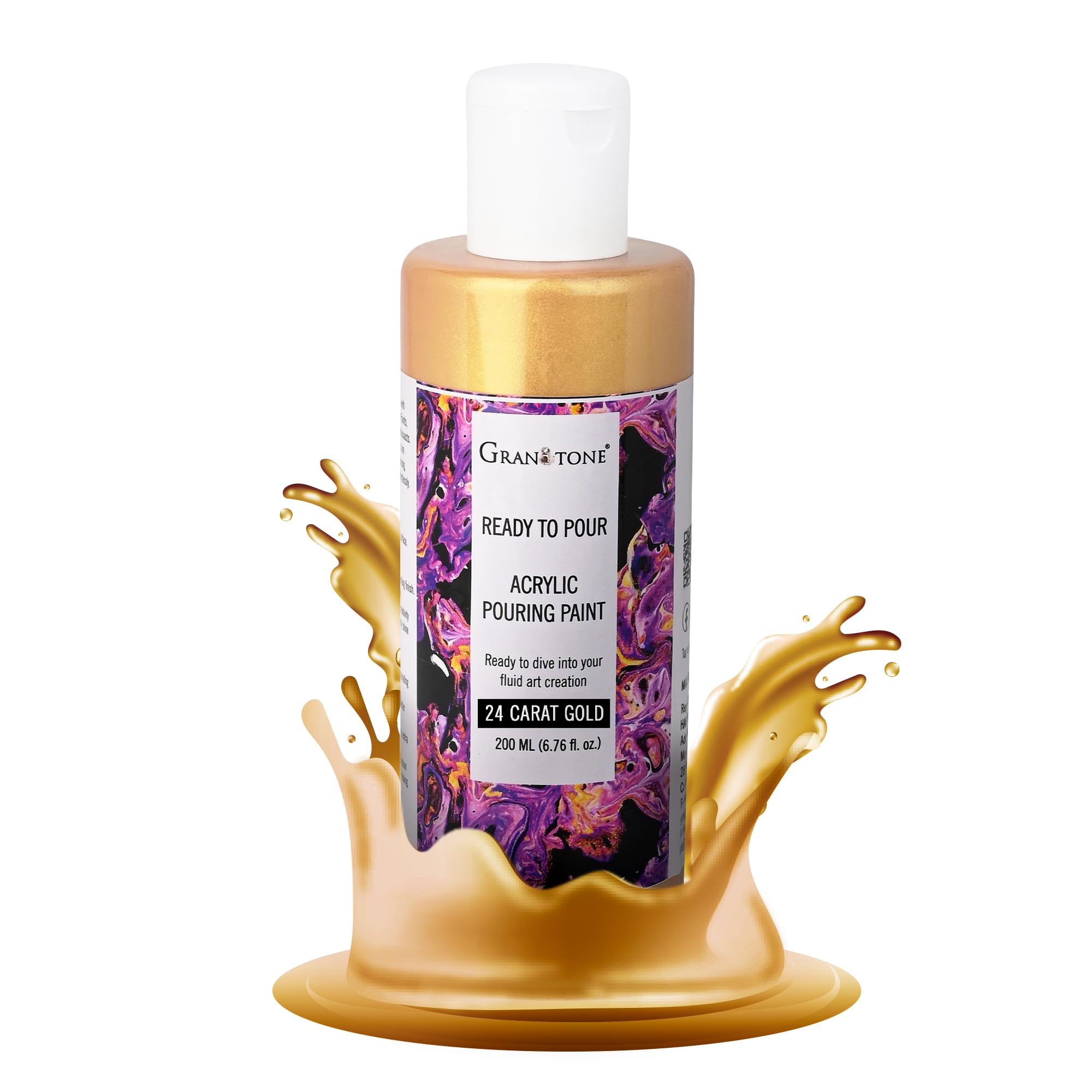 GRANOTONE Premium Metallic Acrylic Pouring Paint, Ready-to-Use, Superior High-Flow Formula, Ideal for Canvas, Wood, Paper, Craft & Fluid Art Project (24 CARAT GOLD)