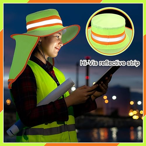 Miniatura 5 de 6 piezas de sombrero de seguridad reflectante de alta visibilidad con solapa para el cuello Boonie sombrero de ala ancha sombreros de trabajo gorra