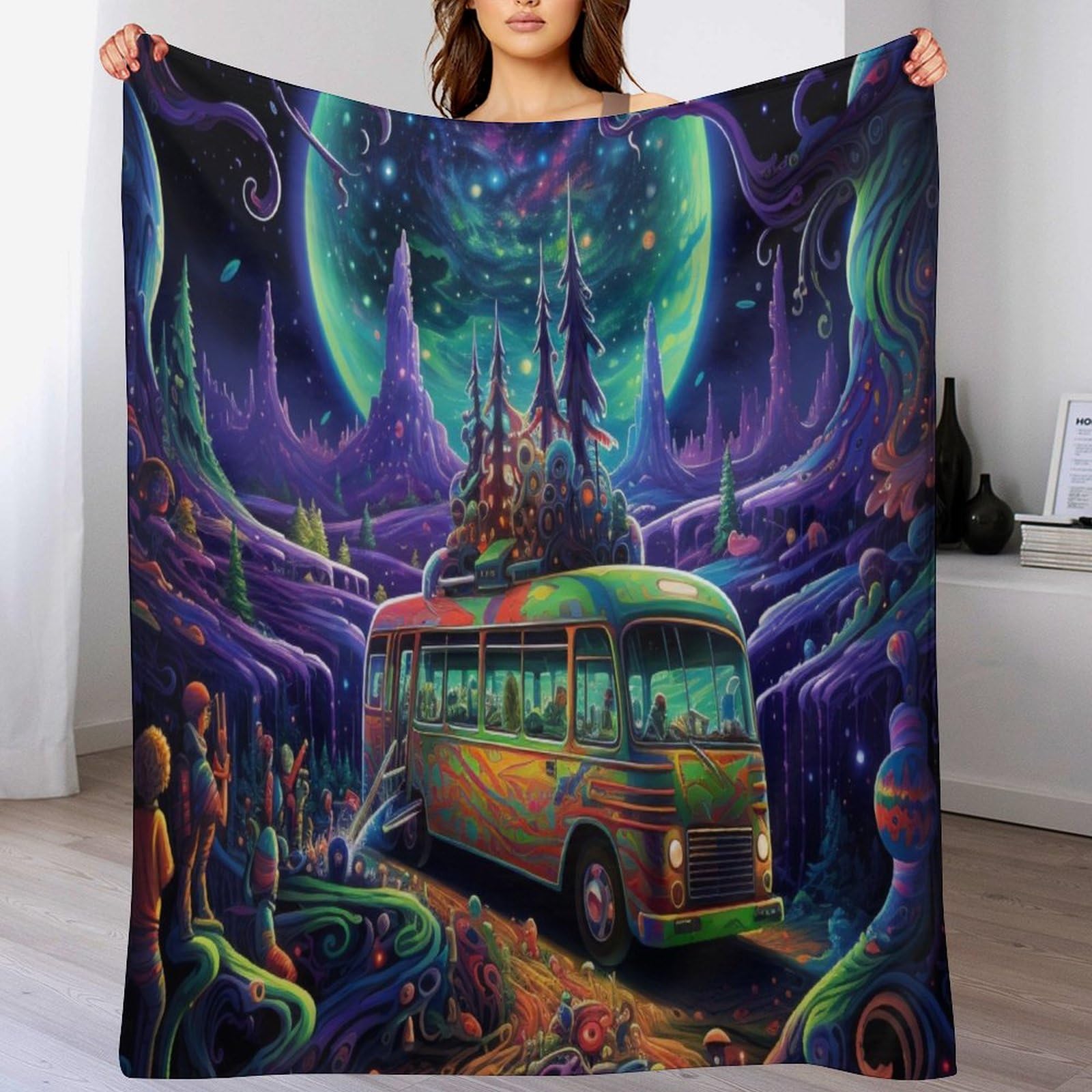 Couverture polaire bus 180x200 cm en flanelle épaisse pour lit et canapé